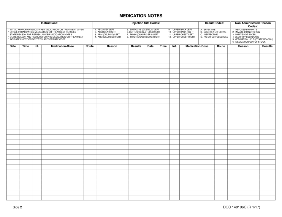 Form OP-140106C Medication Administration Record - Oklahoma, Page 2