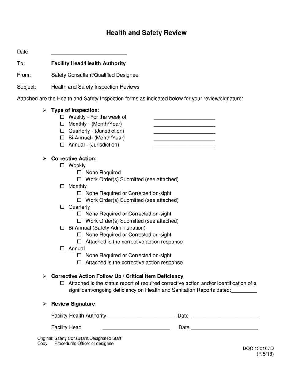 Form OP-130107D Health and Safety Review - Oklahoma, Page 1