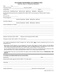 Document preview: DOC Form OP-140113F Mental Health Transfer Request - Oklahoma