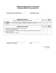 Document preview: DOC Form OP-140116A Employee Medical Screening Form - Oklahoma