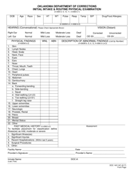 Document preview: DOC Form OP-140114C Initial Intake & Routine Physical Examination - Oklahoma