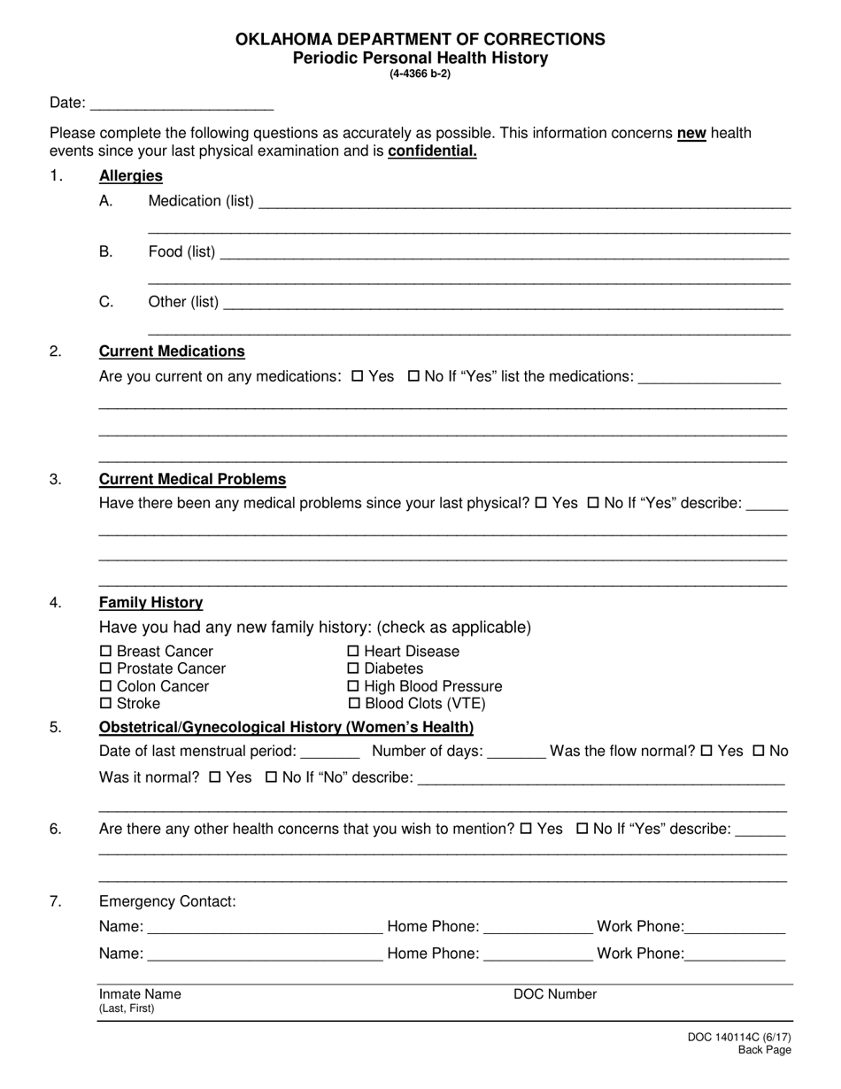 DOC Form OP-140114C Initial Intake  Routine Physical Examination - Oklahoma, Page 2