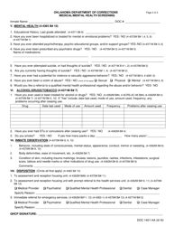 DOC Form OP-140114A Medical/Mental Health Screening - Oklahoma, Page 2