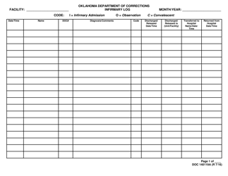 Document preview: Form OP-140119A Infirmary Log - Oklahoma