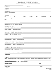 Document preview: Form OP-140119D Infirmary/Convalescent H & P Admission Assessment - Oklahoma