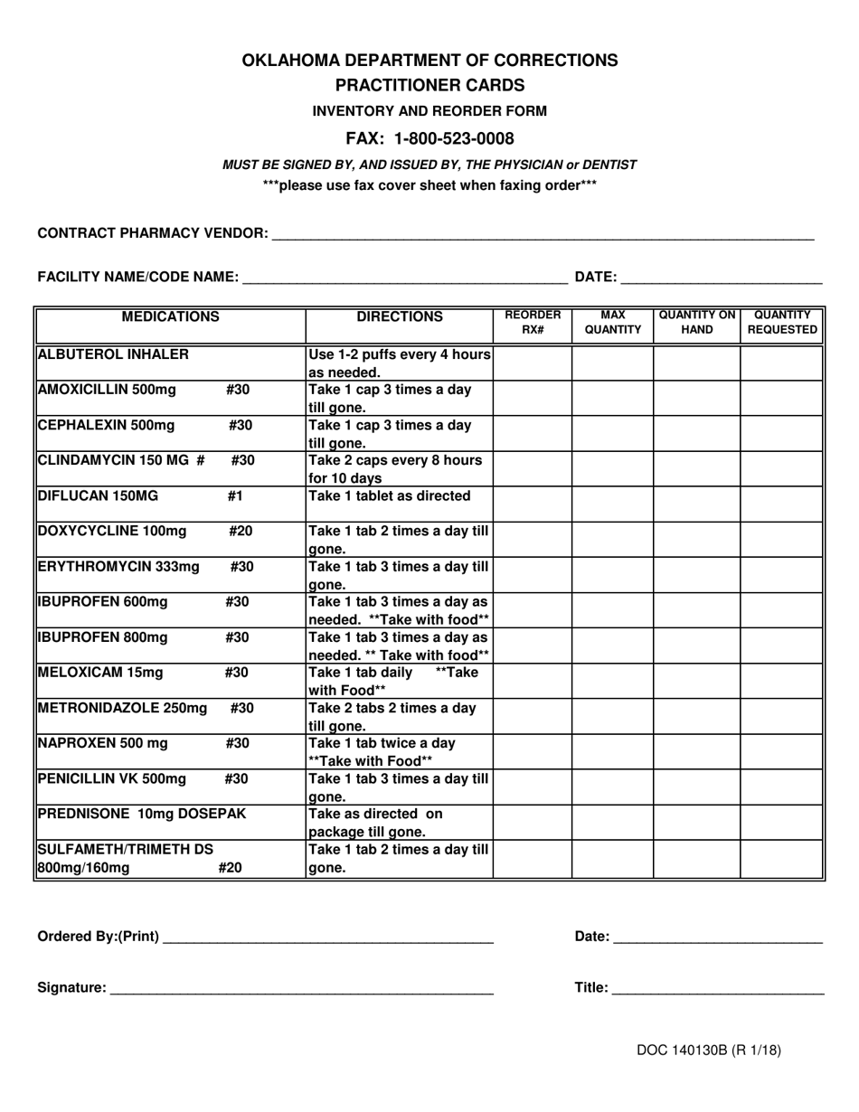 Form OP-140130B Doc Practitioner Cards Form - Oklahoma, Page 1