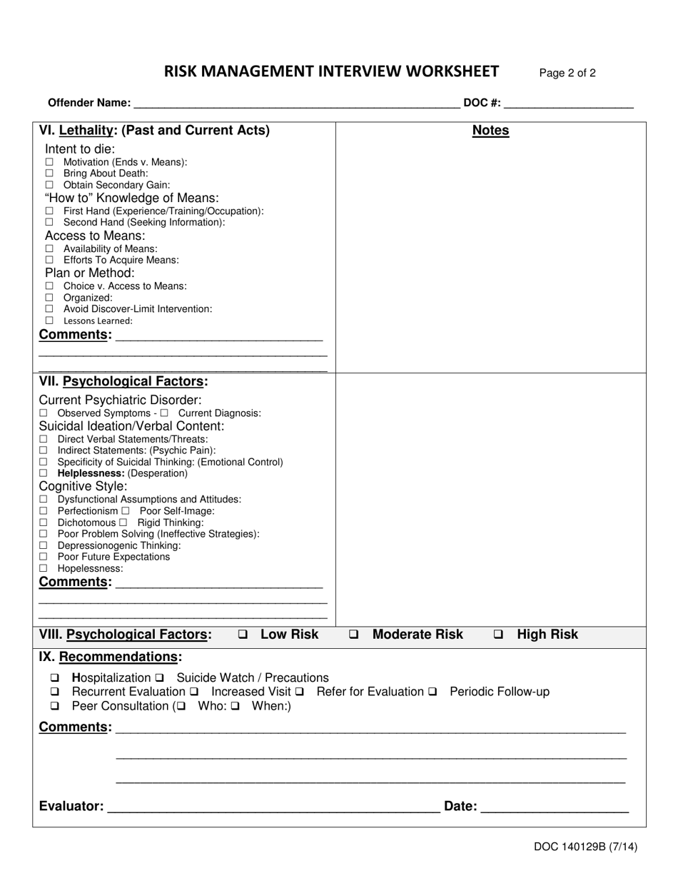 Form OP-140129B Risk Management Interview Worksheet - Oklahoma, Page 2