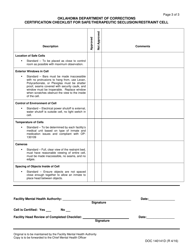 Form OP-140141D Certification Checklist for Safe/Therapeutic Seclusion/Restraint Cell - Oklahoma, Page 3