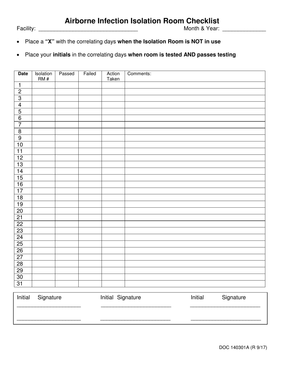 Form OP-140301A Airborne Infection Isolation Room Checklist - Oklahoma, Page 1