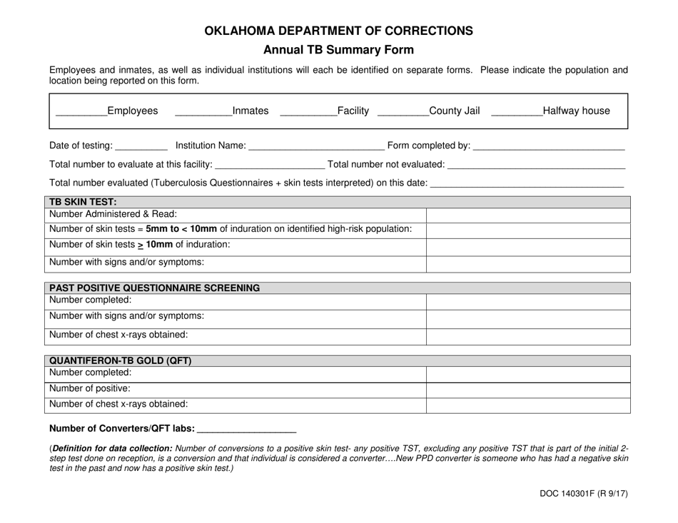 Form OP-140301F Annual Tb Summary Form - Oklahoma, Page 1