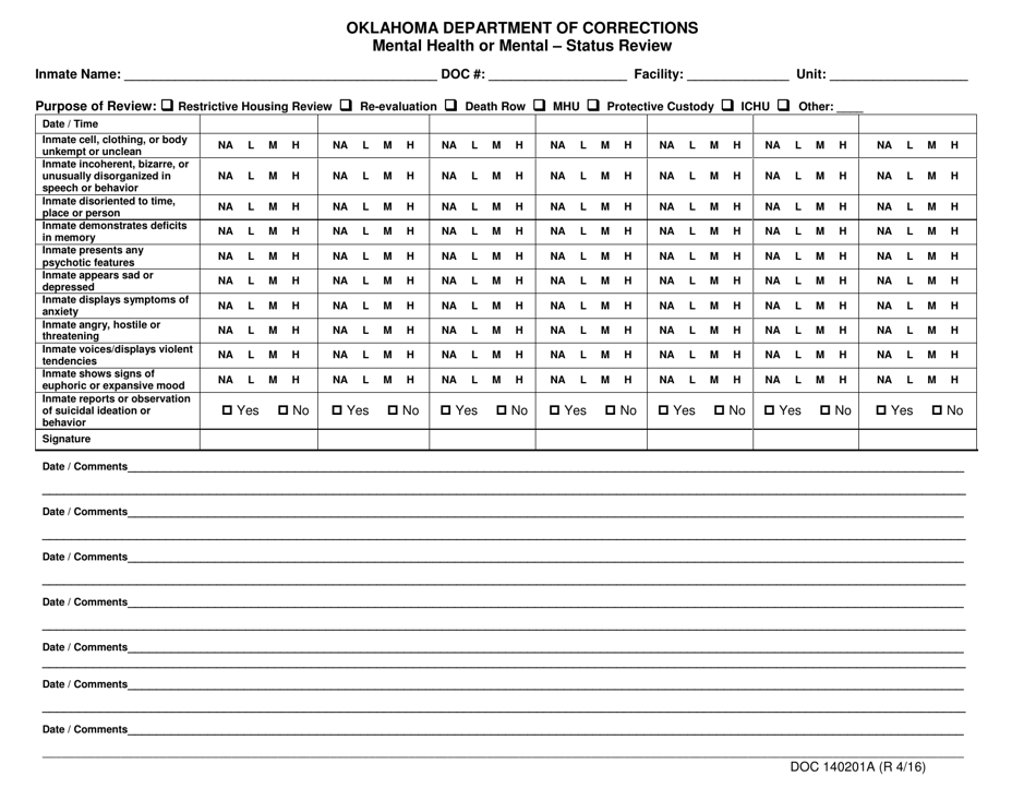 Form OP-140201A Mental Health or Mental Status Review - Oklahoma, Page 1
