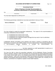 Form OP-140652B Notice of Hearing to Consider Recommendation of Involuntary Administration of Psychotropic Medication - Oklahoma