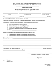 Document preview: DOC Form OP-140652F Involuntary Medication Appeal Decision - Oklahoma