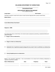 DOC Form OP-140652A Involuntary Medication Report - Oklahoma