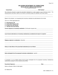 DOC Form OP-140652A Involuntary Medication Report - Oklahoma, Page 2