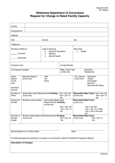 DOC Form OP-150205 Attachment B Request for Change to Rated Facility Capacity - Oklahoma