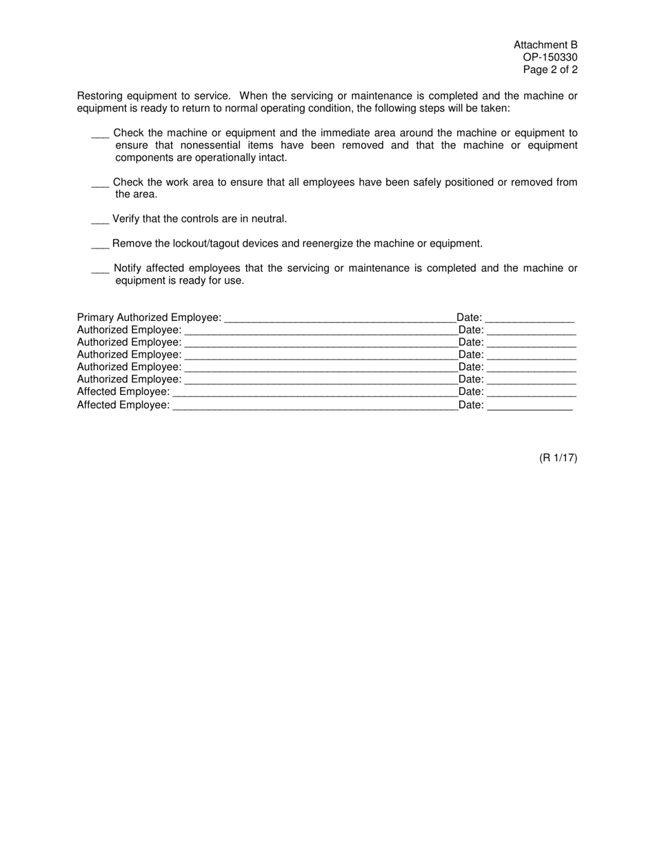 DOC Form OP-150330 Attachment B Lockout / Tagout Site Specific Procedure - Oklahoma, Page 2