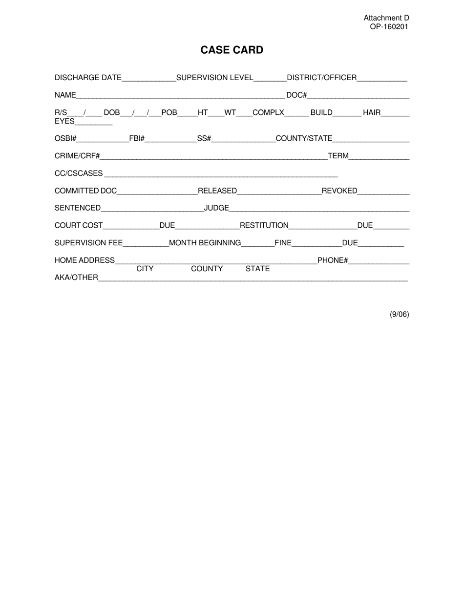 DOC Form OP-160201 Attachment D Case Card - Oklahoma, Page 1