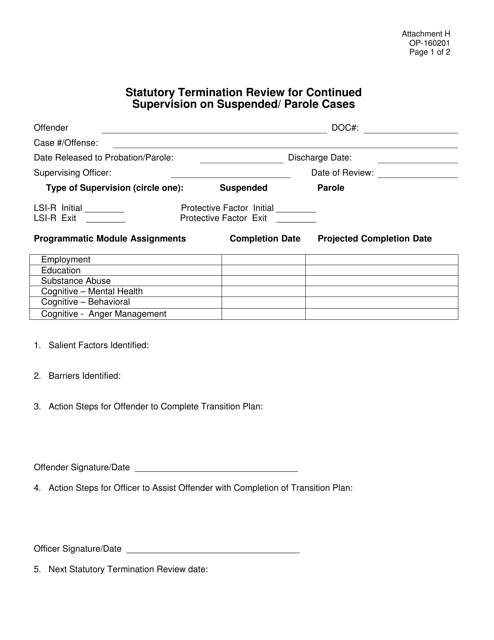 DOC Form OP-160201 Attachment H  Printable Pdf