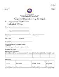 Document preview: DOC Form OP-160201 Attachment K Foreign-Born & Suspected Foreign-Born Report - Oklahoma