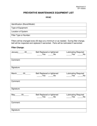 Document preview: DOC Form OP-150203 Attachment A Preventive Maintenance Equipment List - Oklahoma