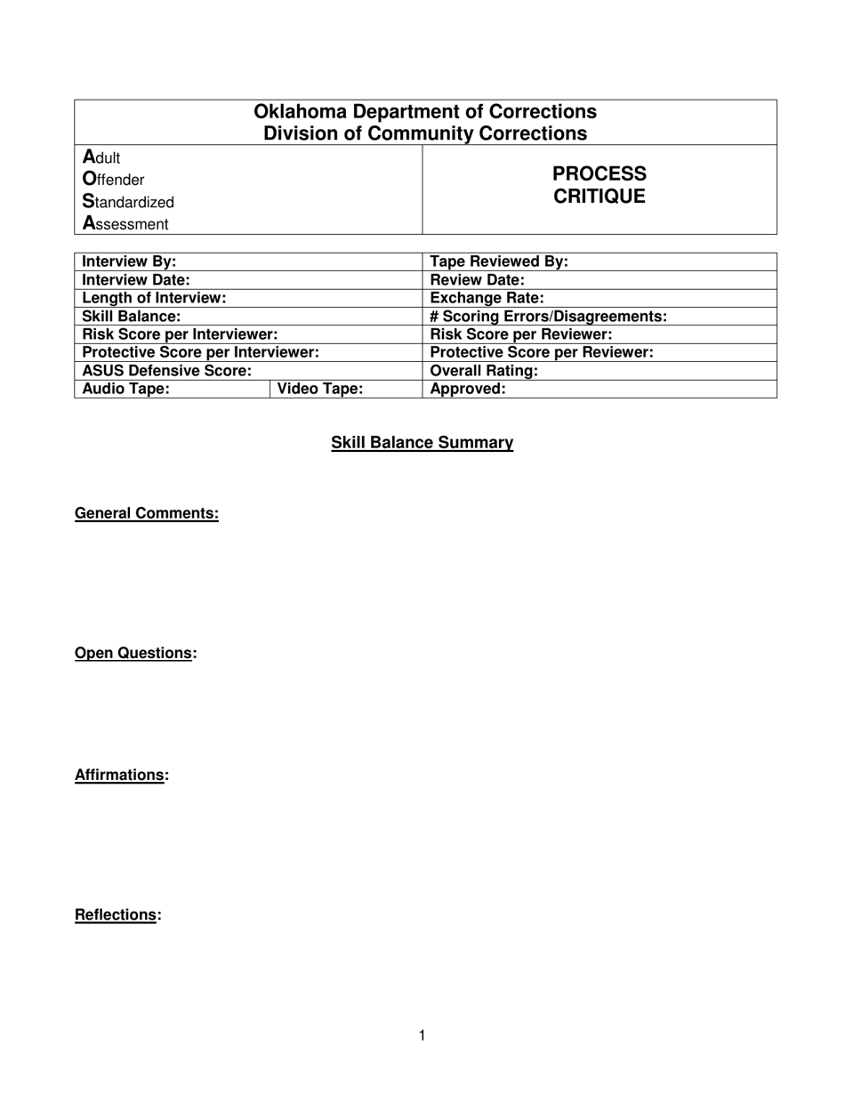 DOC Form OP-160501B Aosa Process Critique - Oklahoma, Page 1