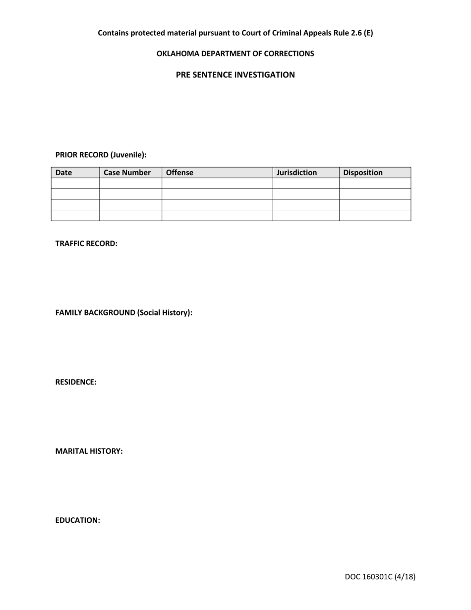 DOC Form OP-160301C Pre Sentence Investigation - Oklahoma, Page 2