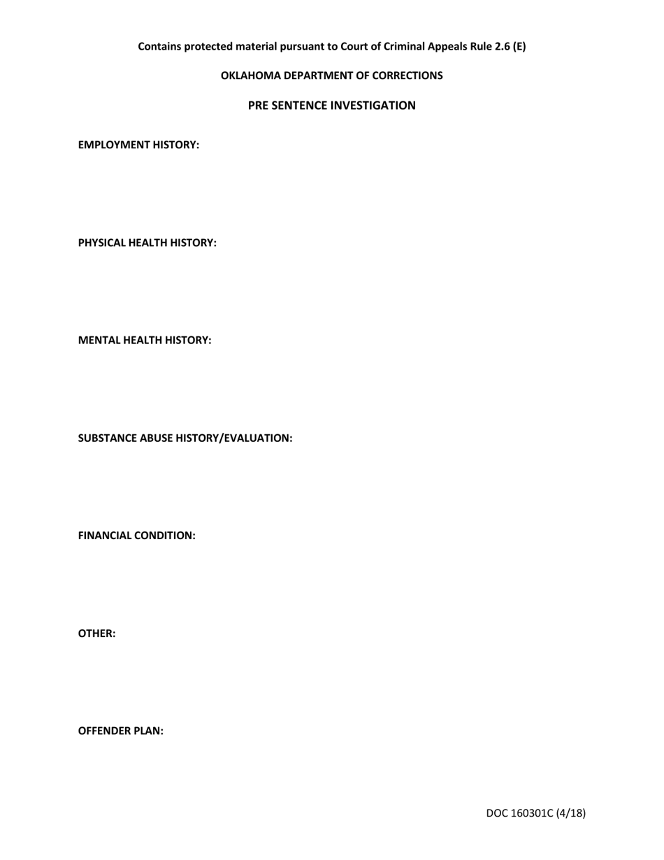 DOC Form OP-160301C Pre Sentence Investigation - Oklahoma, Page 3
