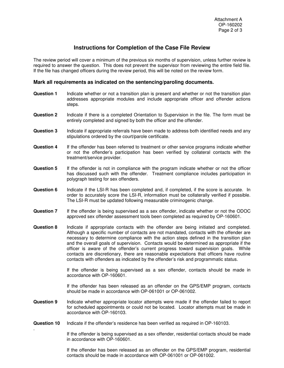 DOC Form OP-160202 Attachment A Case File Review - Oklahoma, Page 2