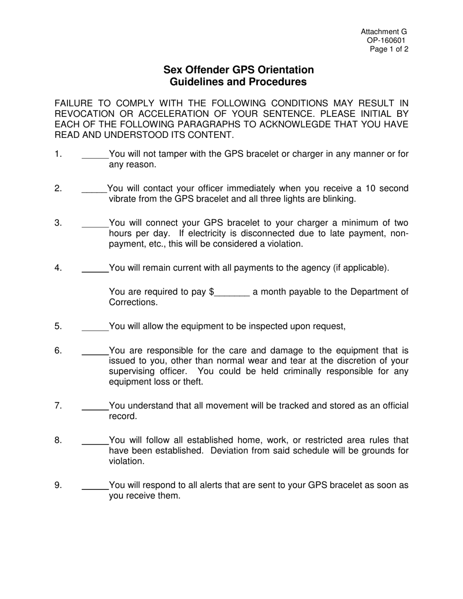 DOC Form OP-160601 Attachment G Sex Offender Gps Orientation Guidelines and Procedures - Oklahoma, Page 1