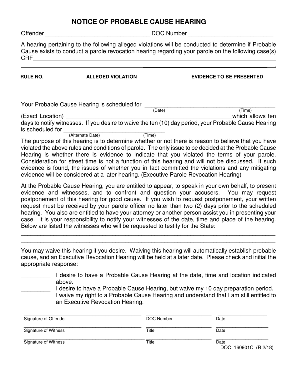 DOC Form OP-160901C Notice of Probable Cause Hearing - Oklahoma, Page 1