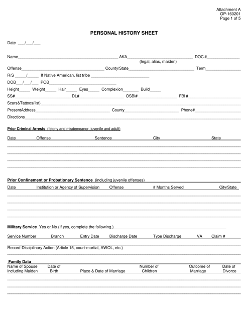 DOC Form OP-160201 Attachment A  Printable Pdf