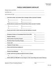 Document preview: DOC Form OP-160901 Attachment B Parole Absconder Checklist - Oklahoma
