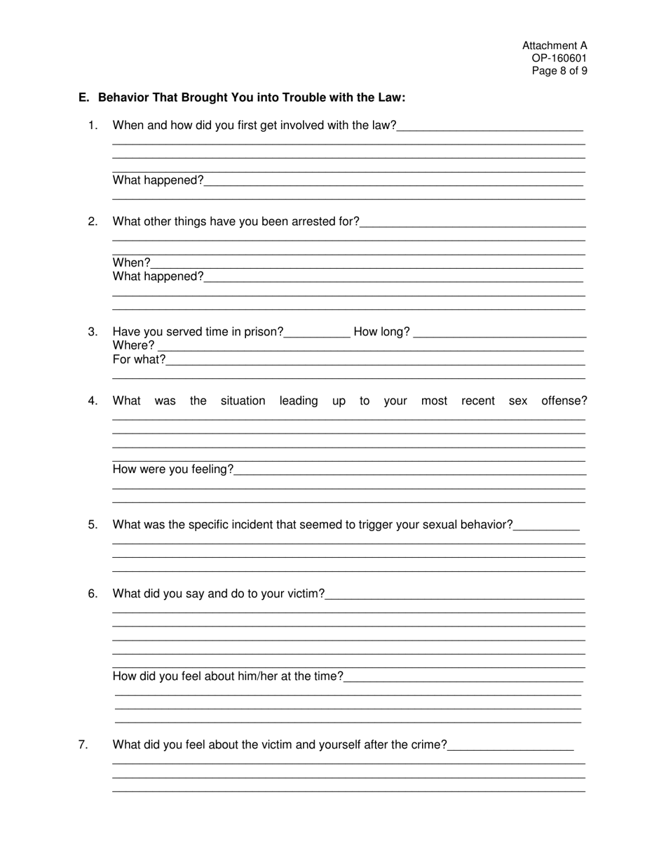 DOC Form OP-160601 Attachment A Sex Offender Autobiography - Oklahoma, Page 8