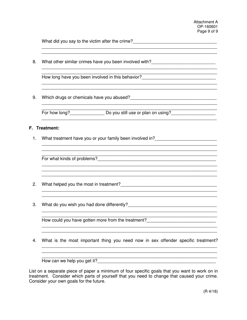 DOC Form OP-160601 Attachment A Sex Offender Autobiography - Oklahoma, Page 9