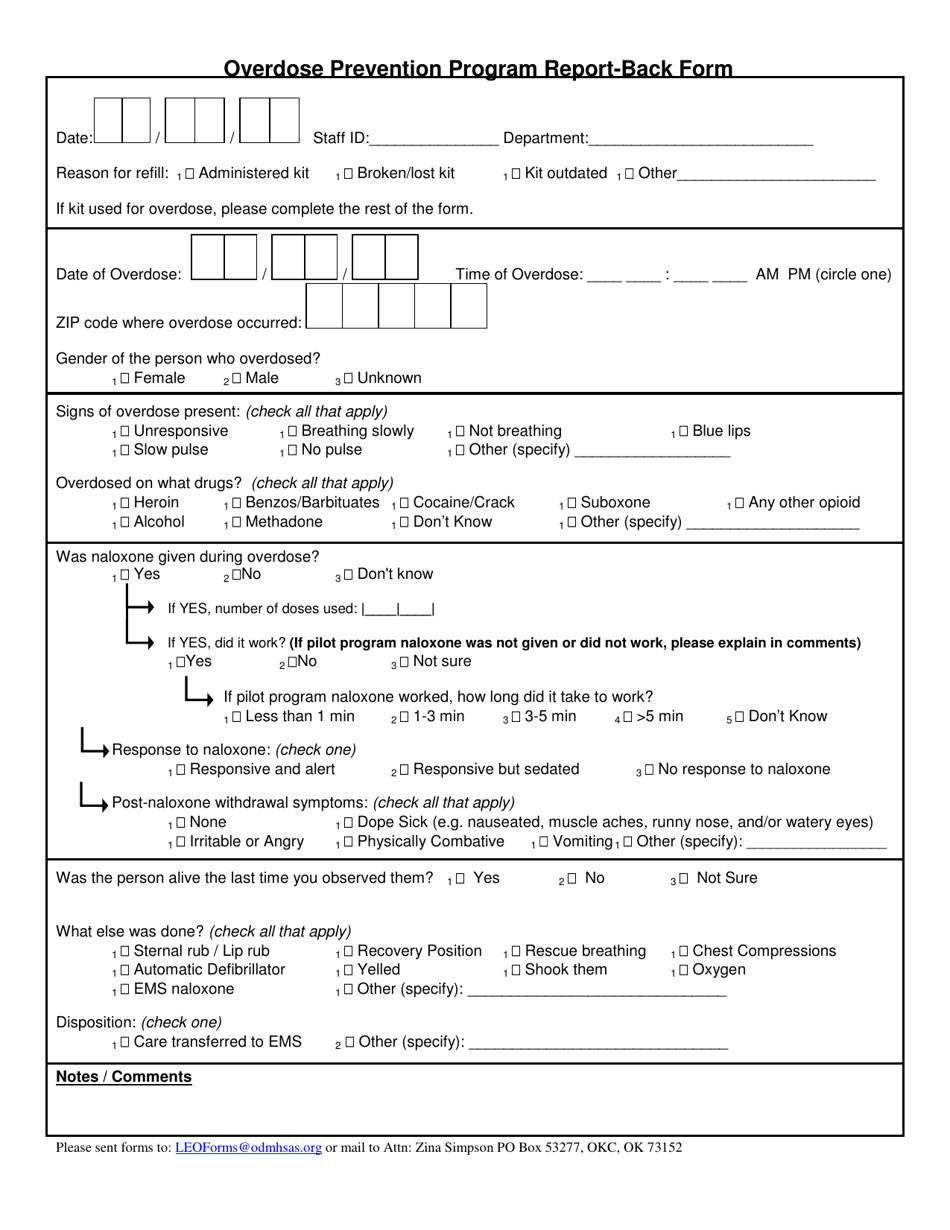 Oklahoma Overdose Prevention Program Report-Back Form - Fill Out, Sign ...