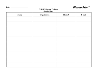 Document preview: Osdh Naloxone Training Sign-In Sheet - Oklahoma