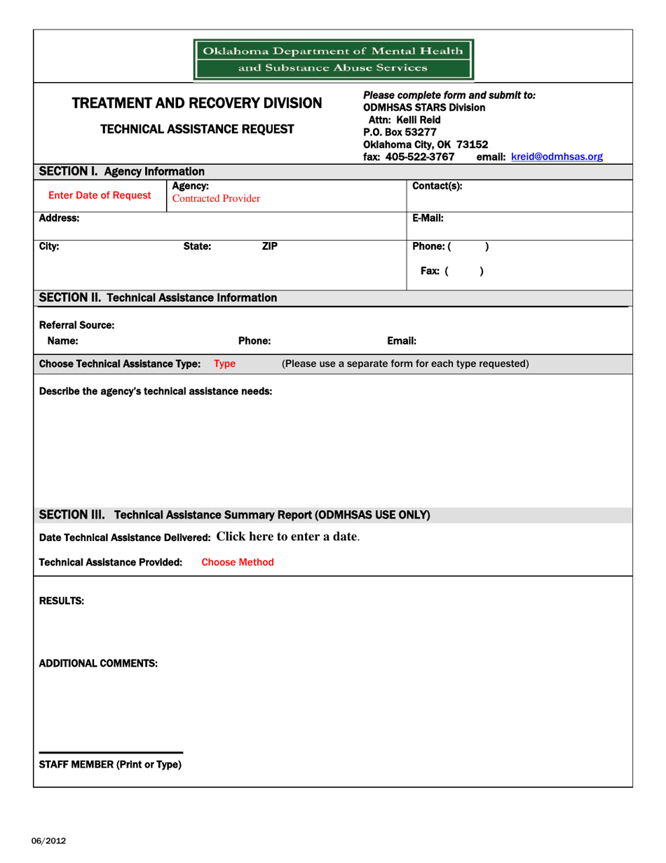 Technical Assistance Request Form - Oklahoma, Page 1