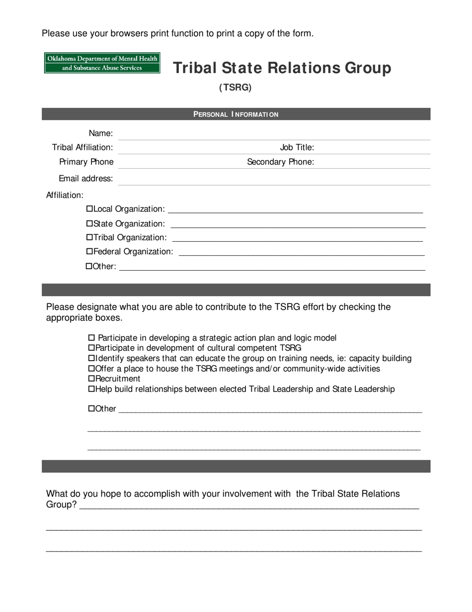 Tribal State Relations Group Registration Form - Oklahoma, Page 1