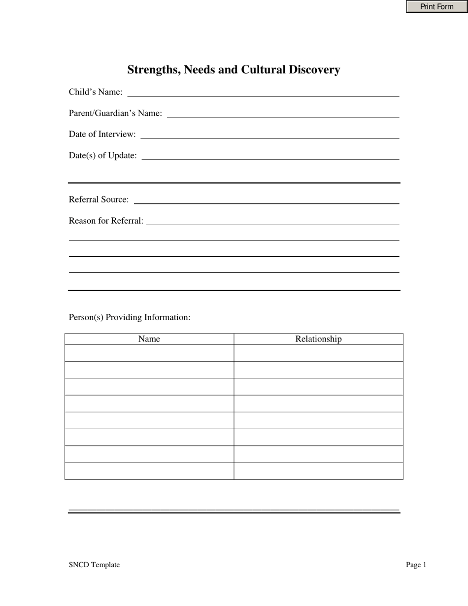 Strengths, Needs and Cultural Discovery Template - Oklahoma, Page 1