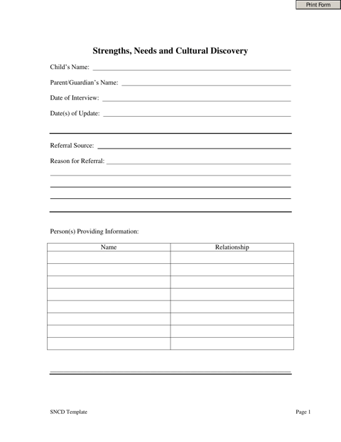 Strengths, Needs and Cultural Discovery Template - Oklahoma Download Pdf