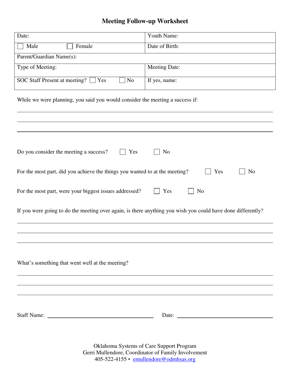 Oklahoma Meeting Follow-Up Worksheet - Fill Out, Sign Online and ...