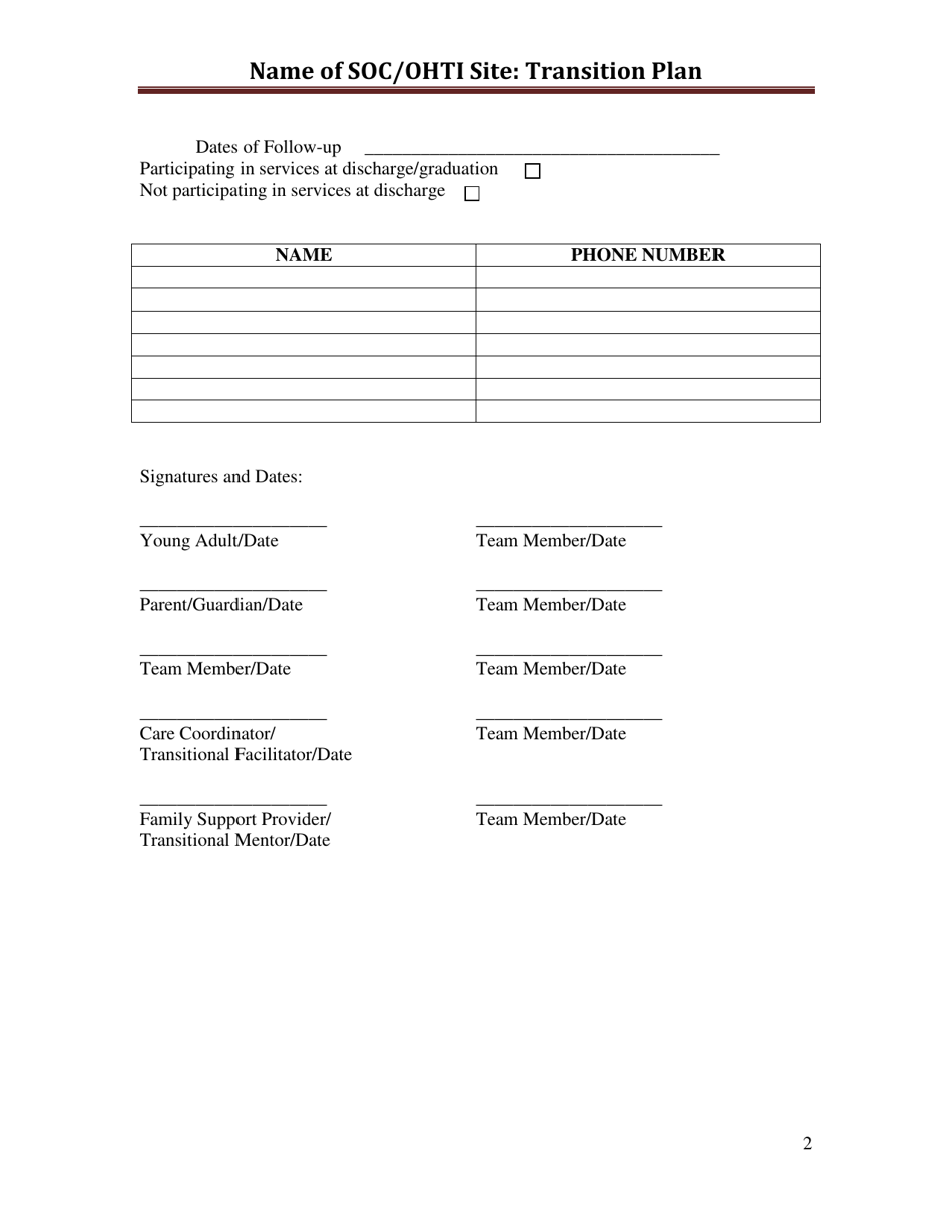 Soc / Ohti Transition Plan Form - Oklahoma, Page 2