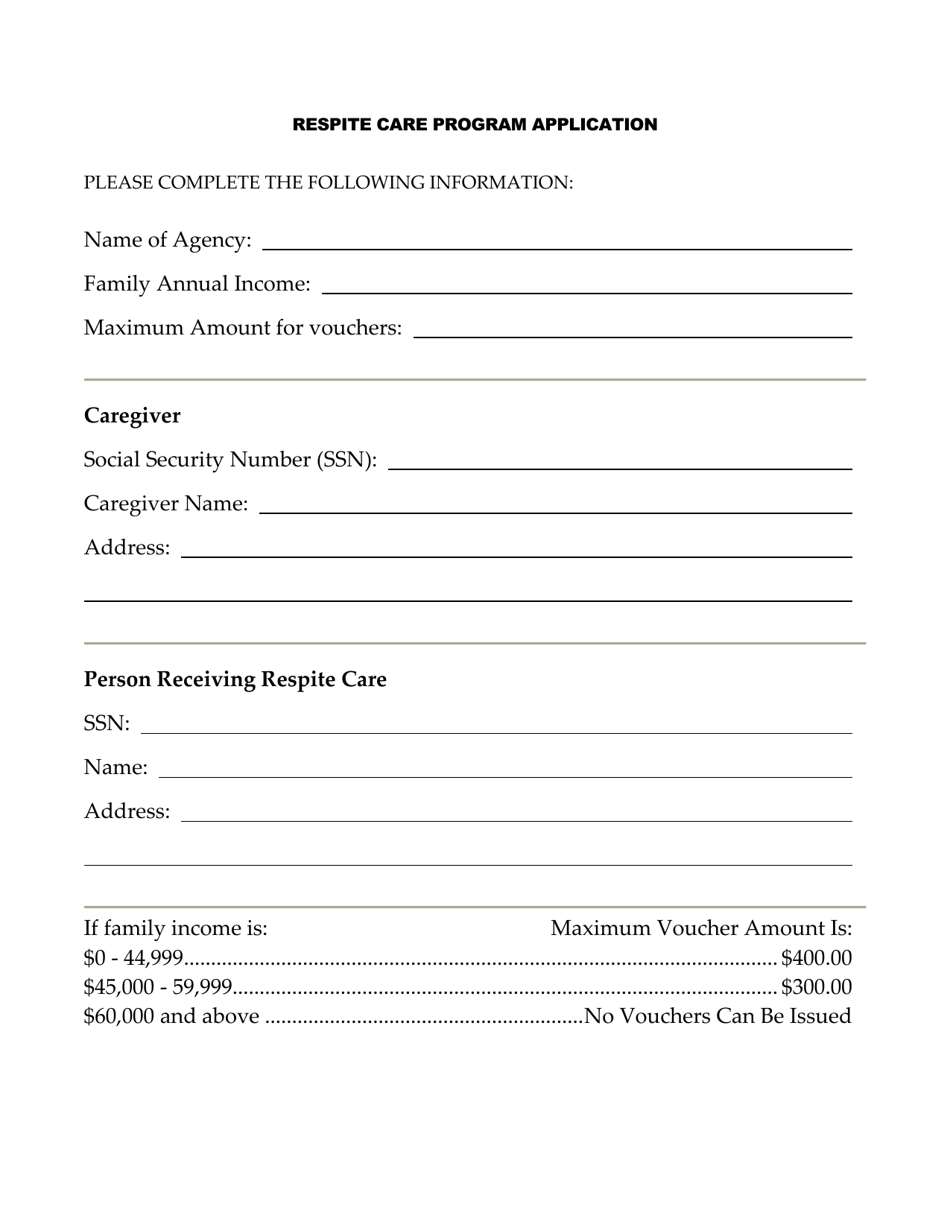 Respite Care Program Application Form - Oklahoma, Page 1