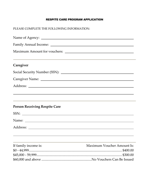 Respite Care Program Application Form - Oklahoma Download Pdf