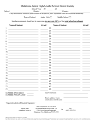 Document preview: Oklahoma Junior High/Middle School Honor Society Annual Nomination Form - Oklahoma