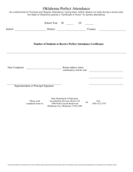 Document preview: Oklahoma Perfect Attendance Certificate Request Form - Oklahoma