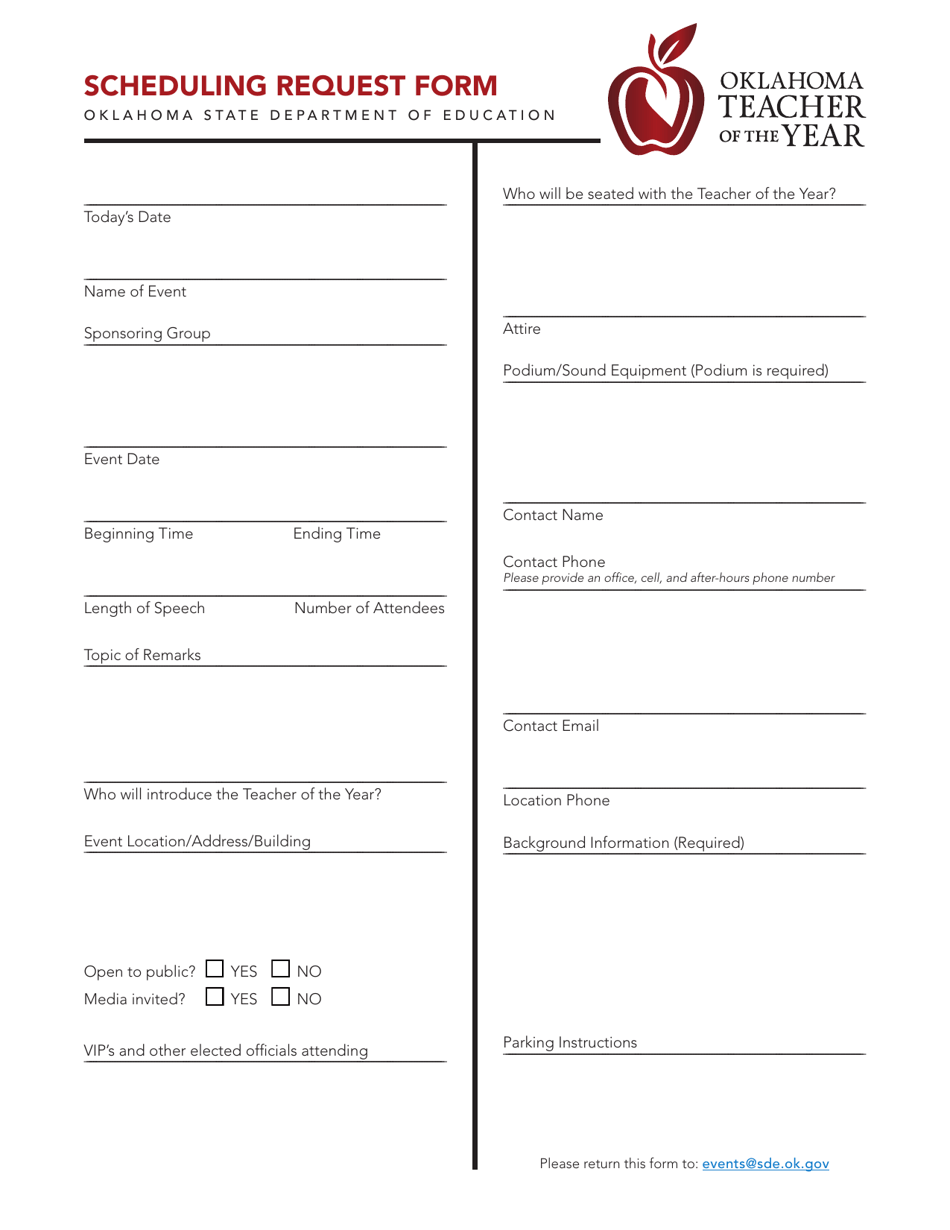 Scheduling Request Form - Oklahoma, Page 1