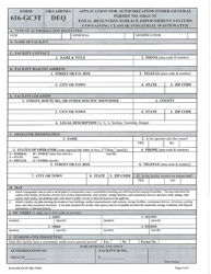 DEQ Form 616-GC3T Application for Authorization Under General Permit Okgc3t - Total Retention Surface Impoundment Systems Containing Class Iii Industrial Wastewater - Oklahoma