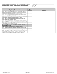 DEQ Form 205-008 Supplemental Checklist for Hazardous Waste Landfills - Oklahoma, Page 3